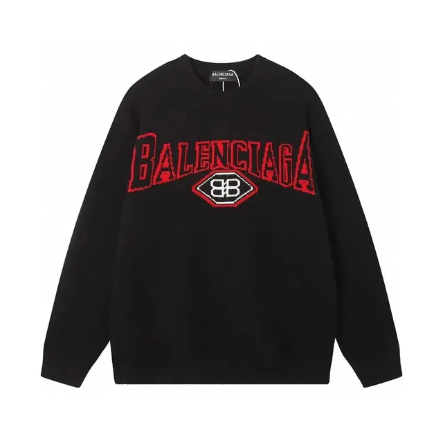 Balenciaga Logo Knit Sweater Black with Red Embroidered Logo