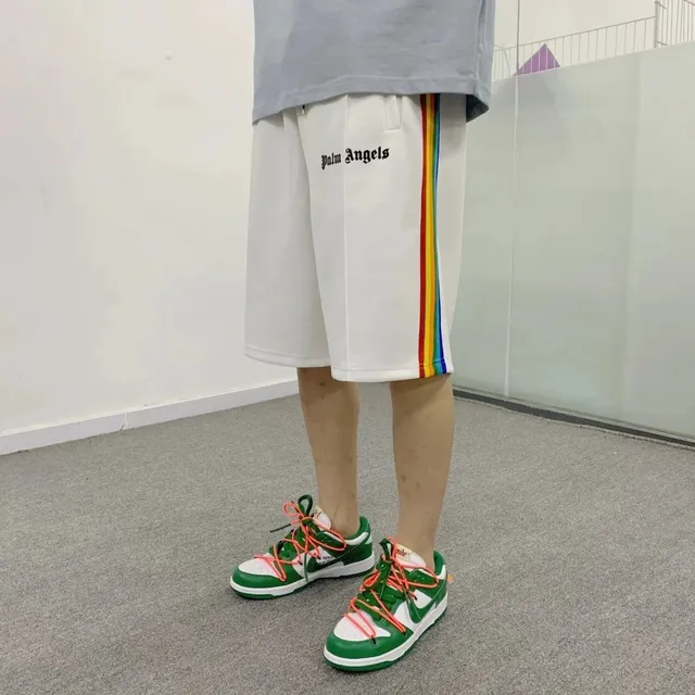 Rainbow Stripe Shorts Palm Angels Logo