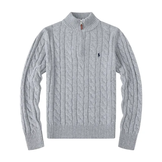 Polo Ralph Lauren Cable Knit Quarter-Zip Sweater Heather Grey