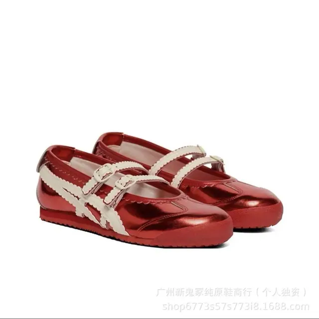 Balenciaga Le Cagole Mary Jane Metallic Red with White Straps