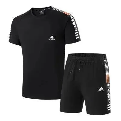 Adidas Training Set Black with White and Orange Stripes