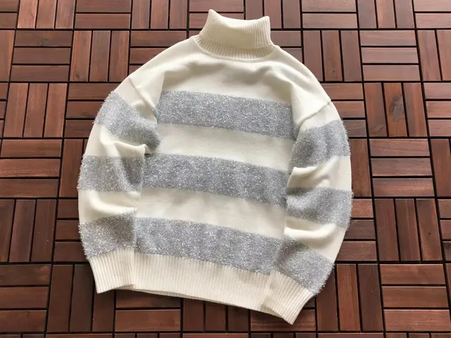 Turtleneck Sweater Striped Metallic