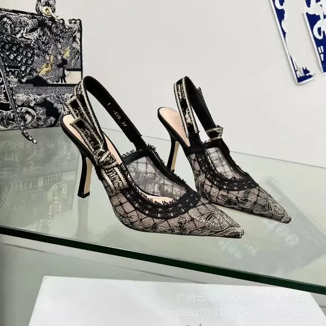 Dior Slingback Heel Lace Embroidery