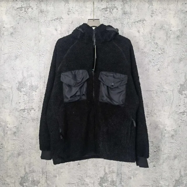 Stone Island Fleece Hooded Jacket Black with Nylon Pockets