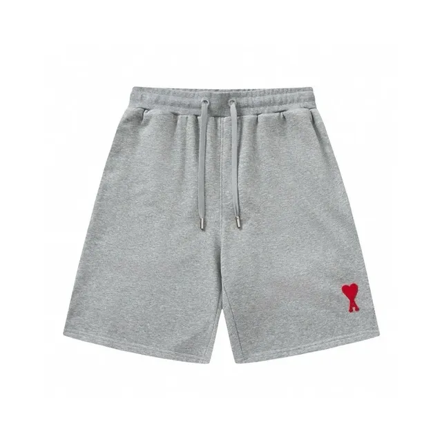 Amiri Heart Logo Shorts Heather Grey with Red Embroidery