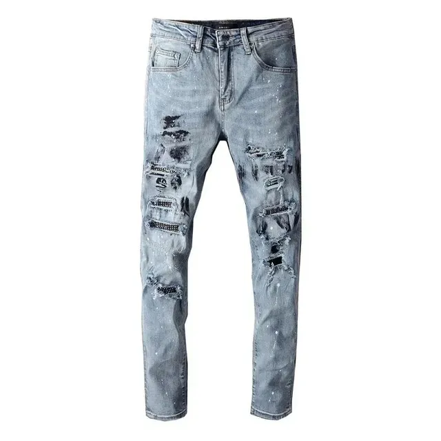 Distressed Slim Fit Jeans Paint-Splatter Ripped