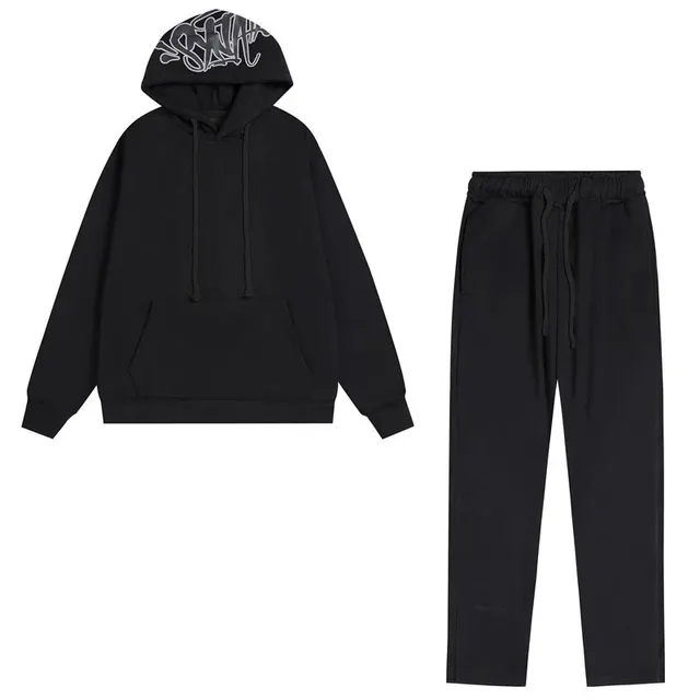 Hoodie and Joggers Set Graffiti Hood Print