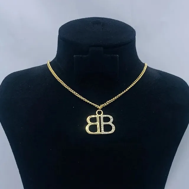Balenciaga BB Pendant Necklace Crystal-Embellished