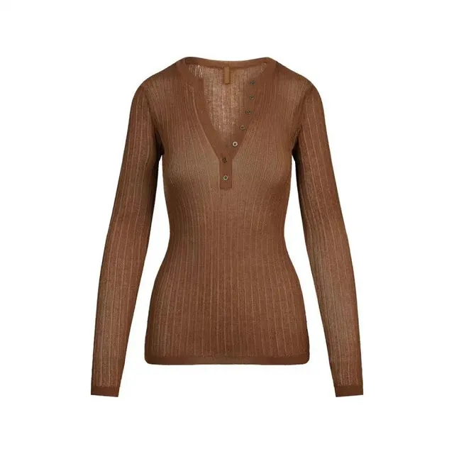 Henley Knit Top Ribbed Henley