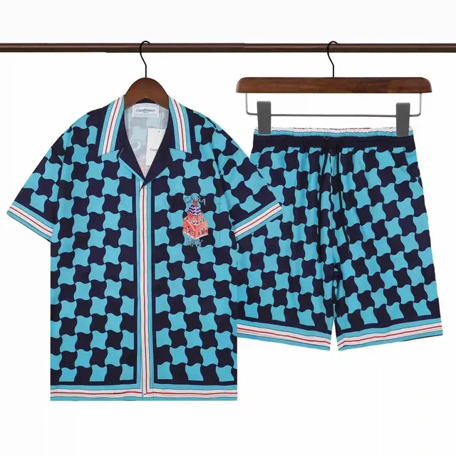Casablanca Printed Shirt and Shorts Set Wave Pattern