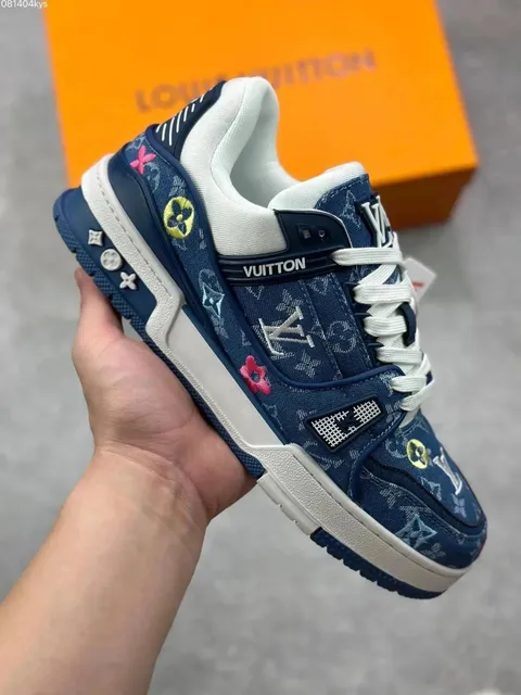 Louis Vuitton LV Trainer Monogram Denim with Floral Embroidery