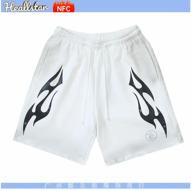 Hellstar Flame Print Shorts White with Black Flame Graphic