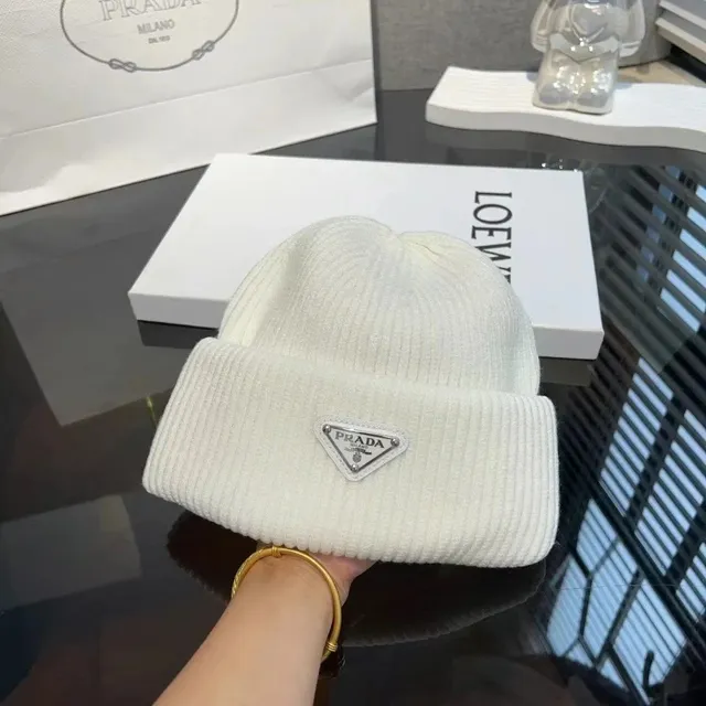 Prada Ribbed Beanie Triangle Logo