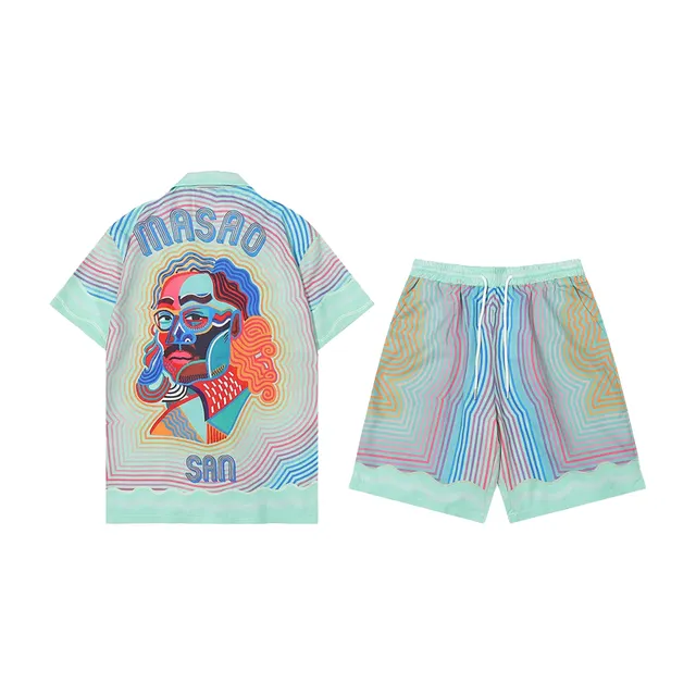 Casablanca Printed Short-Sleeve Shirt and Shorts Set Psychedelic Portrait Print