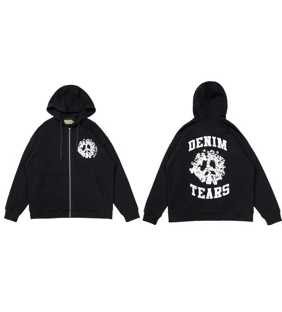 Denim Tears Zip-Up Hoodie Peace Sign Wreath Print