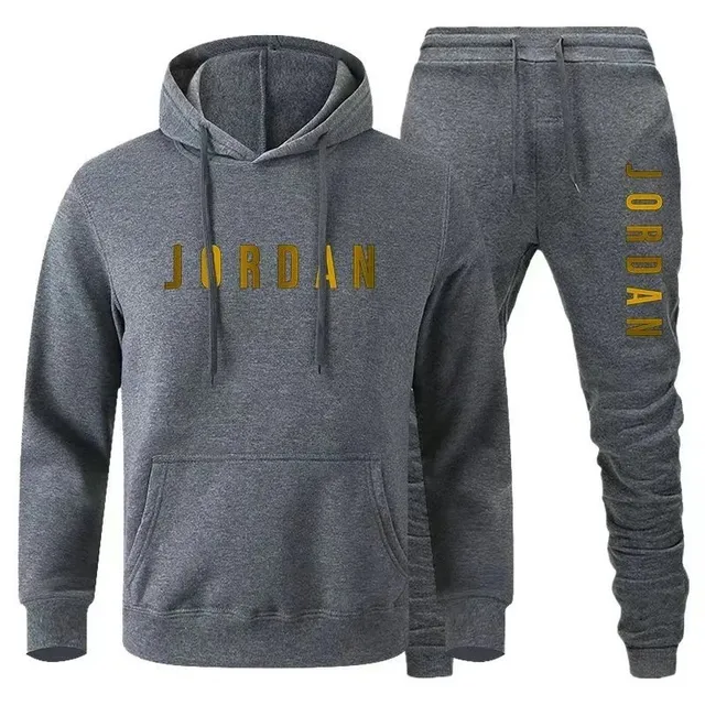 Jordan Hoodie and Joggers Set Heather Grey with Gold Logo
