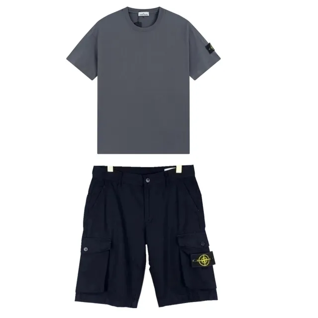 T-Shirt and Cargo Shorts Set Stone Island Compass Logo