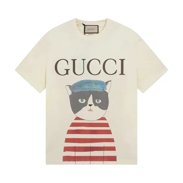 Gucci Cat Graphic Tee Striped Cat Print
