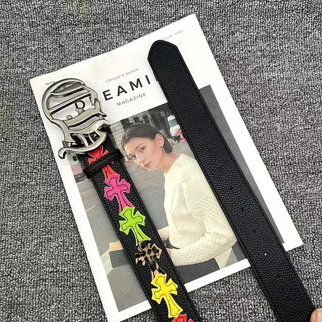 Logo buckle cross colorful belt