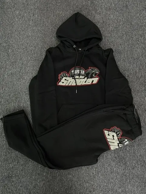 Trapstar Shooters Hoodie and Joggers Set Black with Red/White Graphic