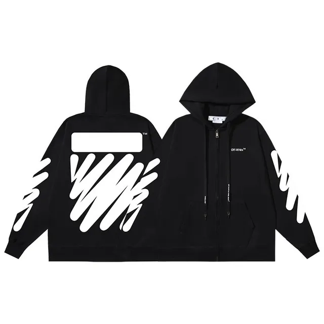 Off-White Zip-Up Hoodie Diagonal Stripe