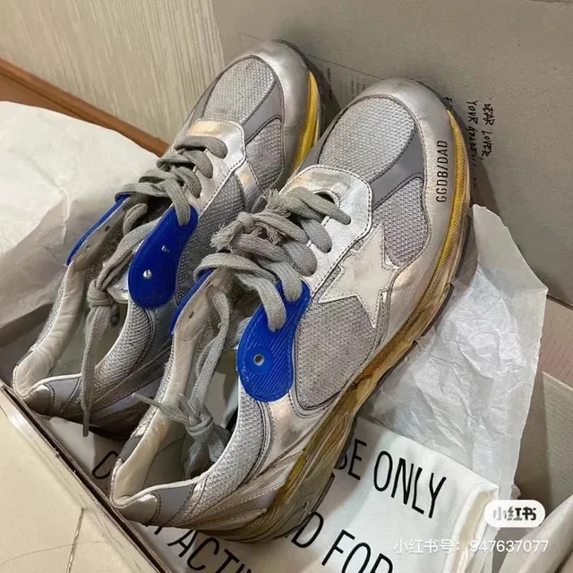 Golden Goose Superstar Metallic Silver with Blue Heel Tab