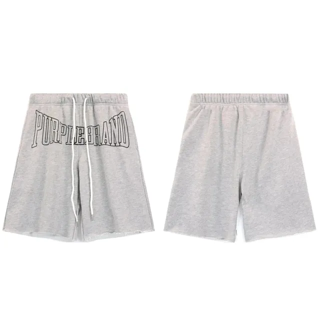 Purple Brand Logo Shorts Heather Grey with Outline Logo