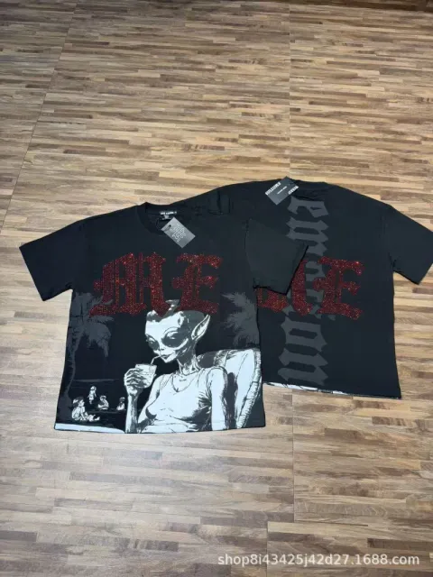 Anxe Alien Graphic Tee Red Rhinestone Logo