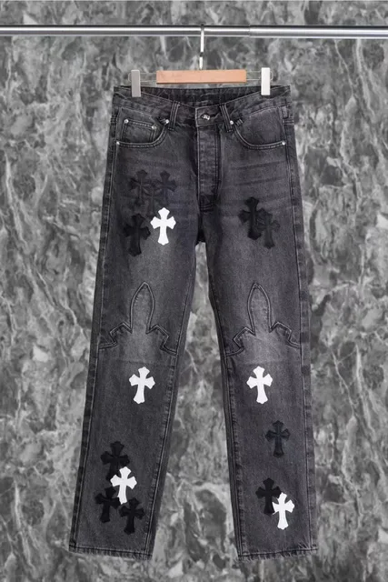 Chrome Hearts Cross Patch Jeans Black Wash with Embroidered Crosses