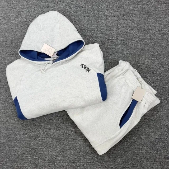 Stüssy Hoodie and Joggers Set Heather Grey with Navy Accents