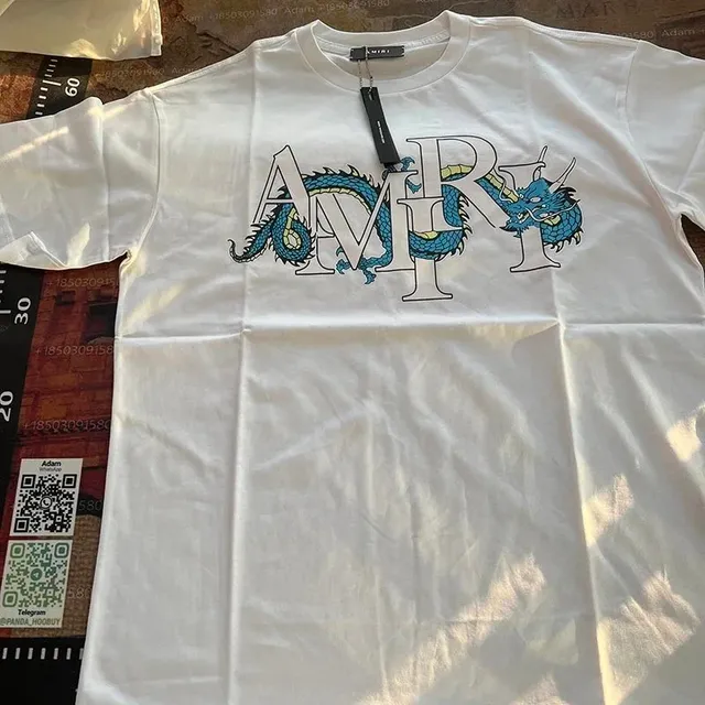 Amiri Dragon Logo Tee Blue Dragon Print