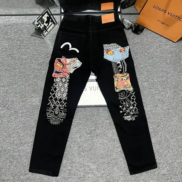 BAPE Jeans Embroidered Demon Print