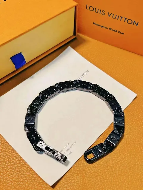 Louis Vuitton Monogram Chain Bracelet Black Enamel