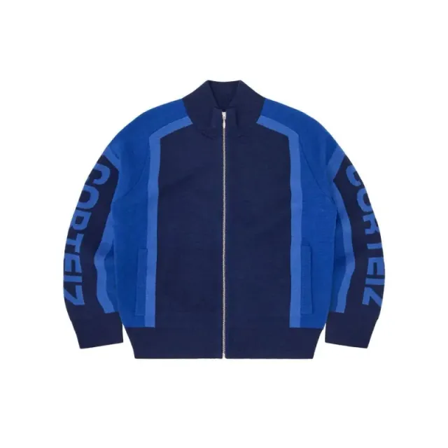 Corteiz Zip-Up Knit Jacket Block Color Logo Sleeve