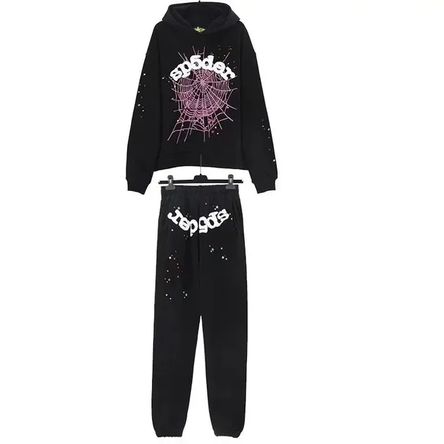 Sp5der Spider Web Hoodie and Joggers Set Pink Spider Web Print