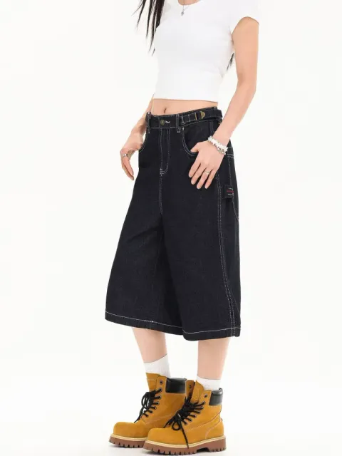 Levi's Cropped Wide-Leg Denim Shorts Dark Indigo Wash