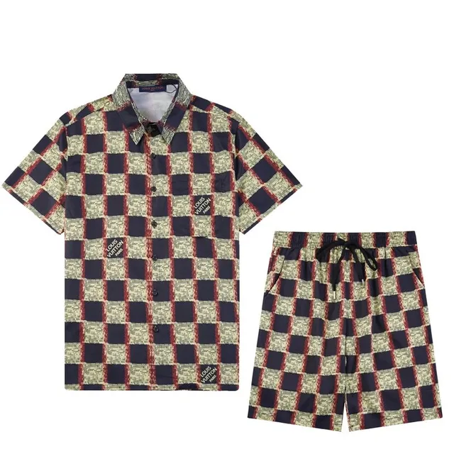 Louis Vuitton Checkered Shirt and Shorts Set Monogram Grid Print