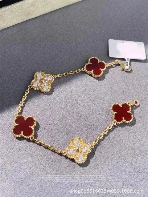 Van Cleef & Arpels Alhambra Bracelet Five Motifs with Carnelian and Diamonds
