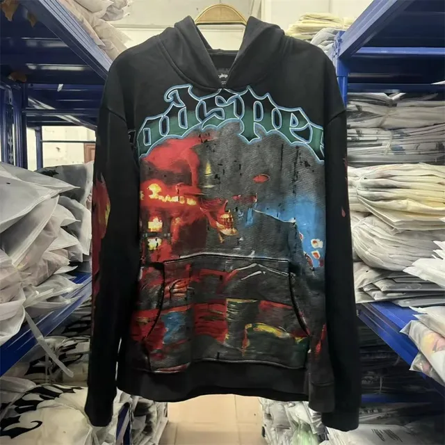 Off-White Hooded Sweatshirt Distressed Graphic Print