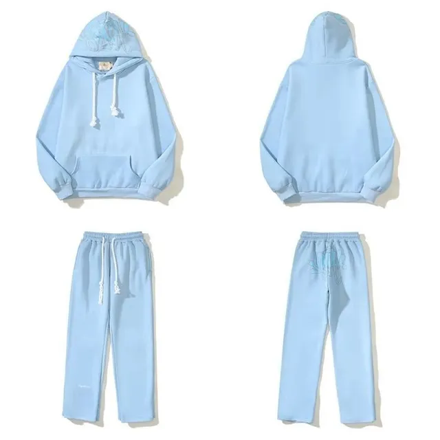 Hoodie and Jogger Set Light Blue with Embroidered Graphic