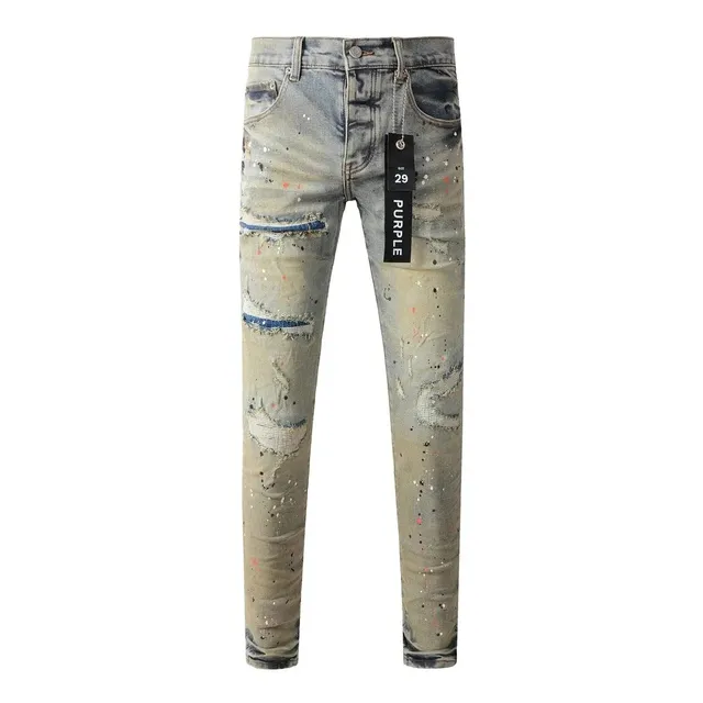 Purple Brand Distressed Slim Fit Jeans Paint Splatter