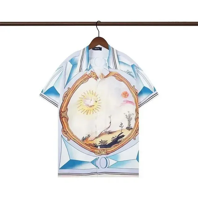 Amiri Printed Short-Sleeve Shirt Sun and Peacock Motif