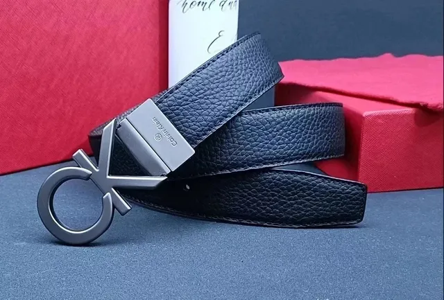 Calvin Klein CK Logo Belt PeBBled Leather
