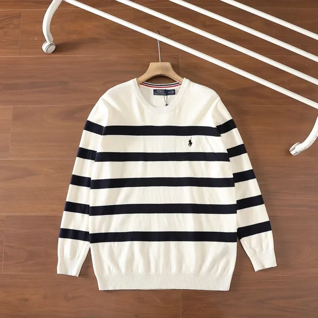 Polo Ralph Lauren Striped Crewneck Sweater Navy and Cream Stripe
