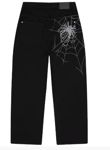 Derschutze Spiderweb Jeans Embroidered Spiderweb