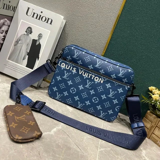 Louis Vuitton Monogram Canvas Messenger Bag Blue with White Monogram