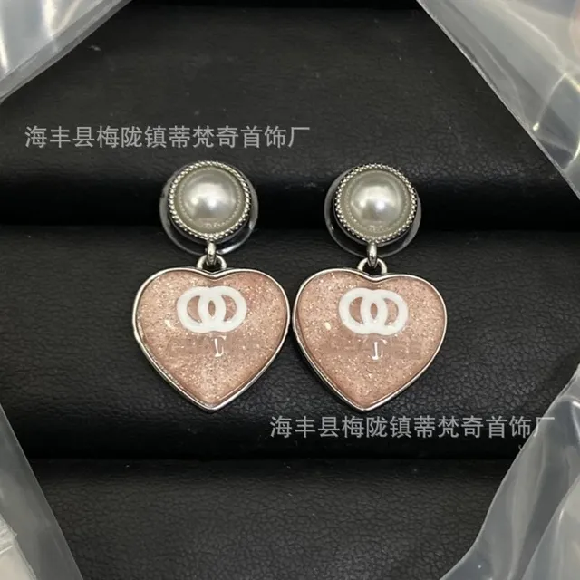 Chanel Heart Drop Earrings Glitter Pink with Pearl