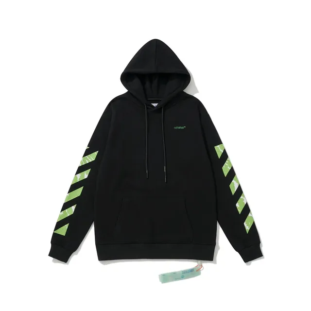 Off-White Diagonal Arrow Hoodie Black with Green Arrows