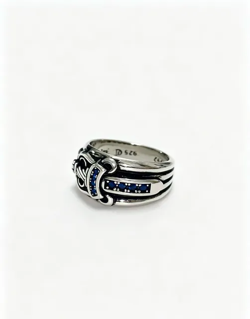 Chrome Hearts Cross Dagger Ring Blue Sapphire Inlay