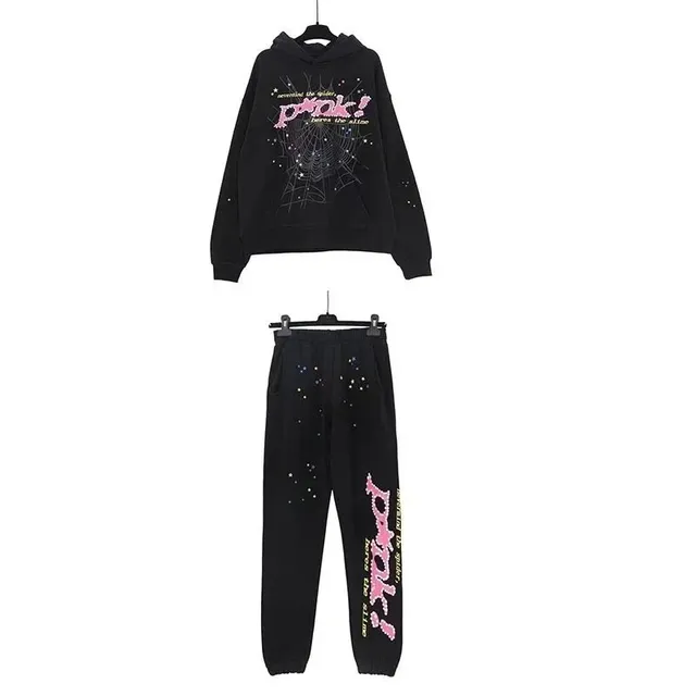 Broken Planet Hoodie and Joggers Set Pink Spider Web Print